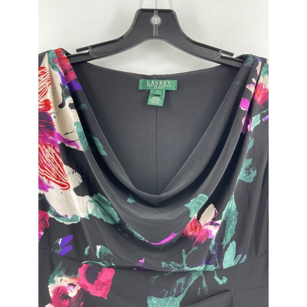 Ralph Lauren Women's Black Floral Long Sleeve Stretch Cocktail Party Dress Sz 6 - Picture 3 of 15